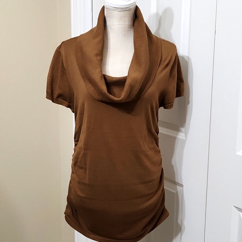 VERVE AMI BROWN COWL SHORT SLEEVE TOP SZ L GREAT CONDITION